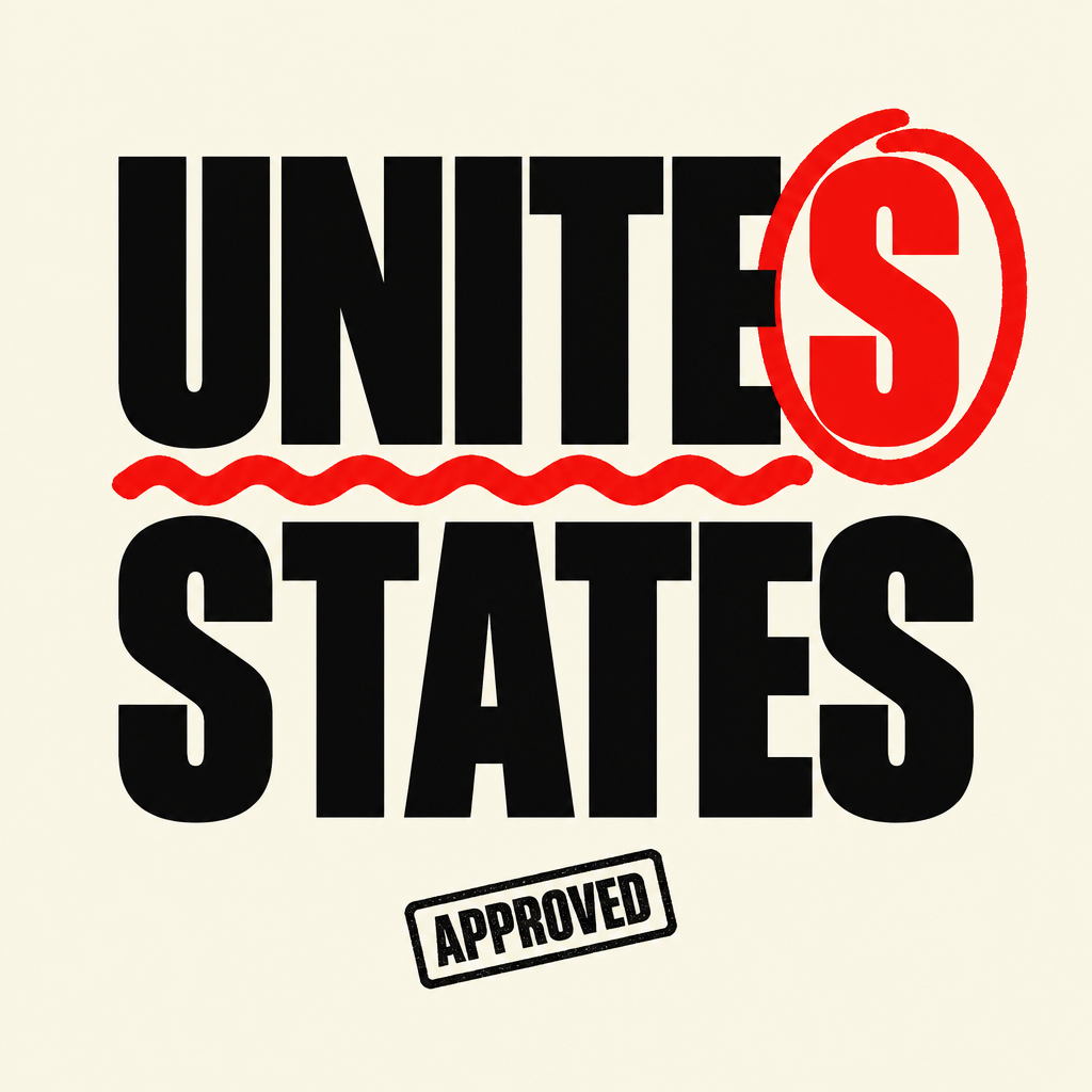 UNITES STATES typographic avatar with the incorrect S marked in red
